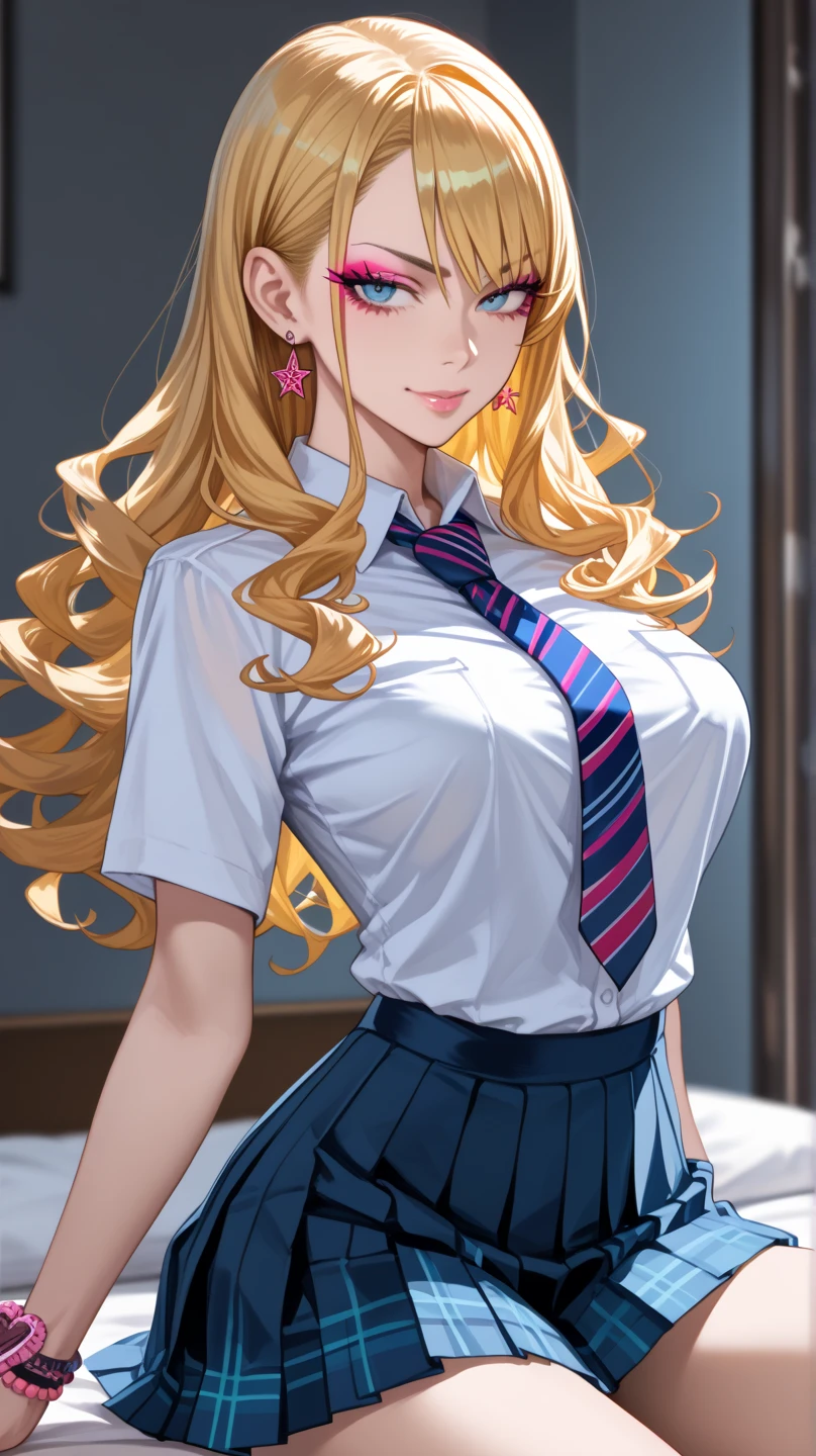green_eyes, long_hair, blonde_hair, hair_bow, large breasts,
best quality, (8k), (4k),(Masterpiece), (Best Quality), extremely detailed, intricate, hyper detailed, (perfect face), illustration, perfect_eyes,
(1girl), bishoujo, (portrait:1.3), indoors, student, classroom,
(school uniform), black pantyhose, (pleated_skirt),
(standing), (smile:0.7), closed mouth, looking at viewer,