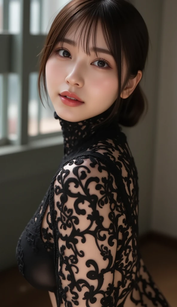 (Erotic_face), 1girl, sexy body picture, kim tae-ri, ((pretty korean young face)), open chest (dark (lace dress)), (8k HD extremely realistic detailed face:1.5 (soft scene, very low lightning), detailed beautiful reflection pupils, masterpiece:1.3, ultra highres:1.2, dynamic lighting)