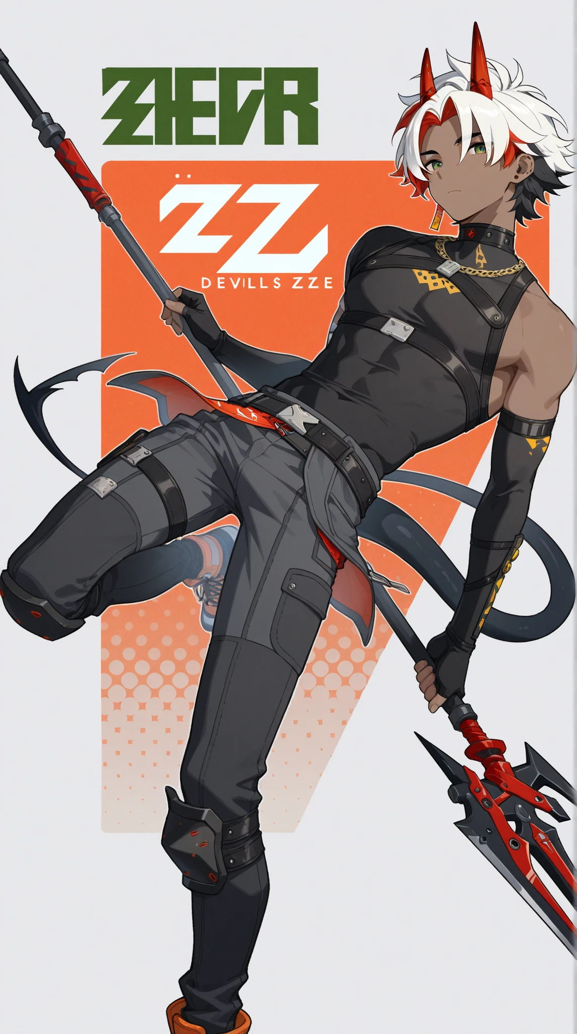 Human physique,Human anatomy,Scorpion tail,person of African descent, Short hair,Beret, Above all,Black pants,Black shoes, Tall man, Male figure