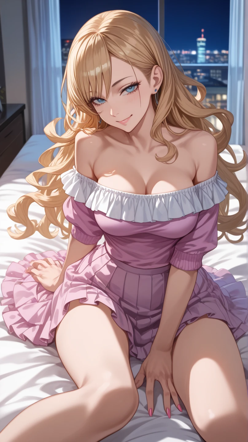 (((highest quality,masterpiece,very high resolution,Super high quality,perfect pixel))), (((Exquisite beauty:1 person,perfect body,Beautiful face is detailed, blush、cute face、beautiful outline、smile, open your mouth))),((long hair, neat bangs, beautiful hair texture)),((Beautiful slit eyes,beautiful eyes,strong-willed eyes, beautiful eyelashes, realistic eyes)), ((beautiful breasts,beautiful feet)),((bra:color and pattern,panties:color and pattern,lace underwear:color and pattern)),(Hotel Rooms),(Front angle,standing posture,model pose, model shoot),(realistic skin texture,realistic texture:,RAW photo,Anime CG style, Bright colors),beautiful anime woman, beautiful art style, anime character、Overall image、detailed images、accurate anatomy、Image without defects、natural soft light、beautiful images、非常にdetailed images、(Best Shot 1.5)