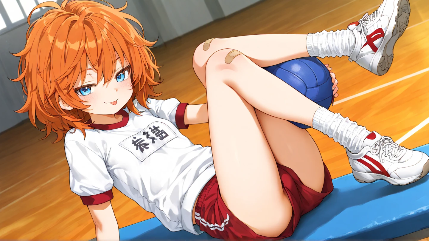 ((Highest quality, High resolution,  Perfect Pixel,  4K)),  (Beautiful Anime), 
Watching the audience, 
Perfect body, 

yuigahama yui, (Big Breasts:1.3)、Detailed eyes、Brown eyes、

Depth of written boundary、

(blush、Embarrassing:1.2)、

short hair, Single hair bun, 

Navy Blue Bloomers、

School gym、

ibalance standing_split, standing_on_one_leg, leg_up Holding leg