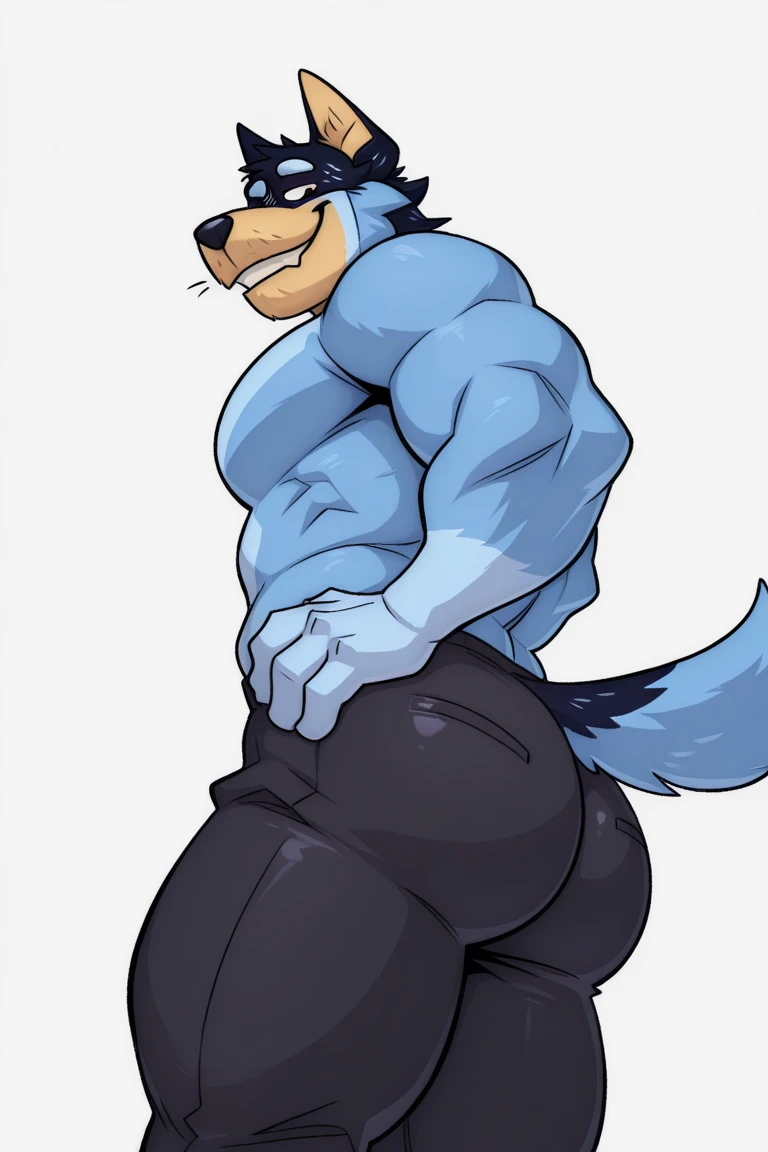 Wolf, By Meesh, Big Pecs, Fluffy Tail, Wolf Tail, 1boy, ass, ass focus, back, bara, completely nude, feet out of frame, from behind, male focus, median furrow, muscular male, nude, short hair, solo, thick thighs, thighs,