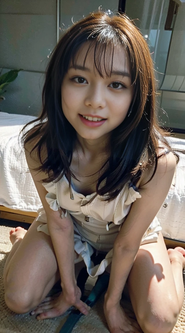 (8k、RAW Photos、Highest quality、masterpiece:1.2、Perfect Anatomy)、(Realistic、Realistic)、1 girl、Japanese women、22 years old、((全naked、Small breasts、Black pubic hair、whole body、View from the front、 Girls))、((Squat、Bow-legged、With legs apart、Leg spread、Black pubic hair、naked ))、(((NSFW)))