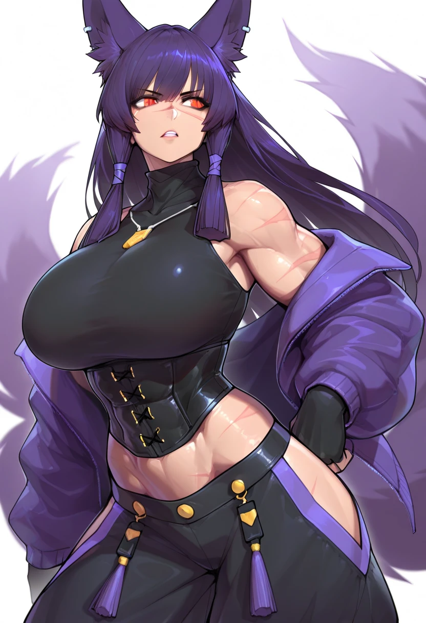 An anime-style artwork depicting acheron from the game Honkai star rail.
Tags: acheronhsr, anime, detailed eyes, detailed lips, (black skirt suit:1.1), cleavage, pencil skirt, miniskirt,curvy, thighs, higheels, shiny clothes, skin tight, cleavage, smiling expression, intense gaze, glowing emblem on hand, dynamic pose, mystical background, vibrant colors, digital art, high-resolution, professional quality, gigantic breasts, (underboob : 1.4), curvy, cowboy shot, (gigantic breasts: 1.4), (purple eyes: 1.4), (blue hair: 1.6), short hair