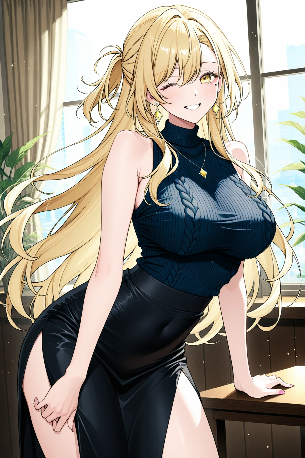 Serena Tsukino Sailor Moon, big breasts, giant tits, milf, with a black dress with rhinestones and glitters sexy close to the body, sexy, blushing, seductive look, in a Greco-Roman palace, long hair blonde, dorada venture, of collections, big bright blue eyes