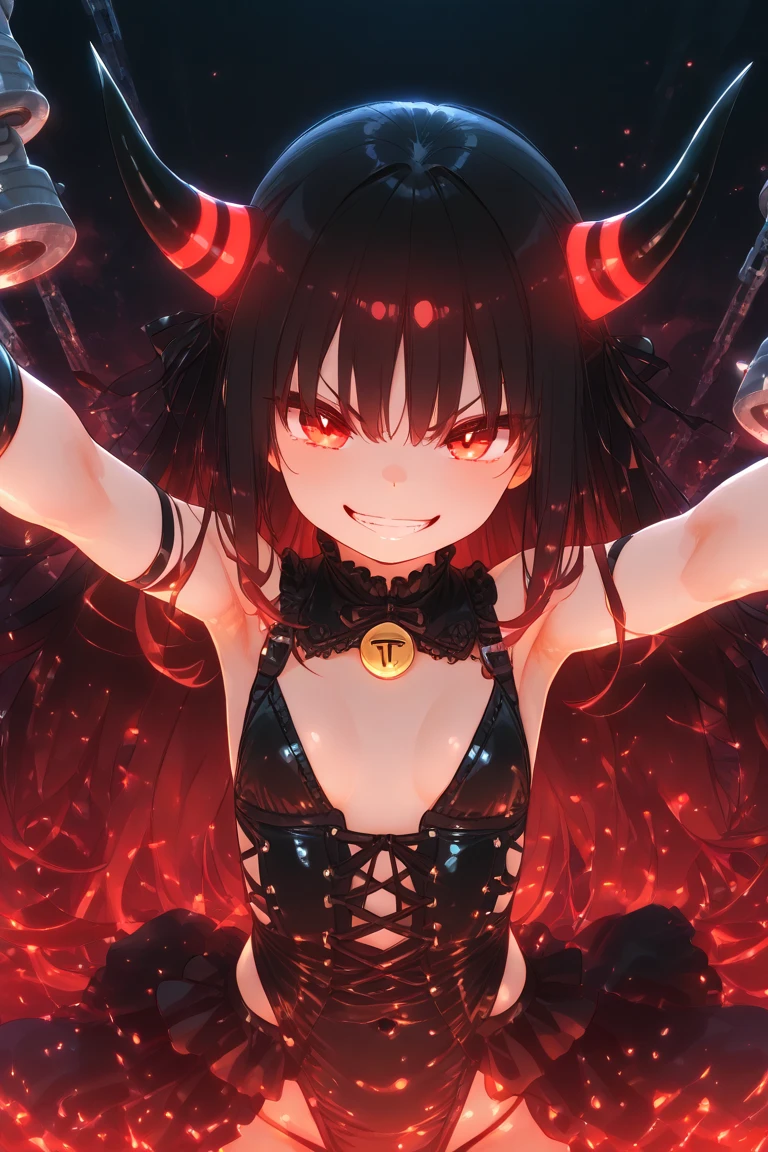 score_9, score_8_up, score_7_up,1 daemon woman, straight demon horns, (black horns),(upward-pointing horns) , vertical horns, black demon tail, (aquamarine hair),aquamarine green color hair,ahoge, long hair, (long hair),bangs, light orange bikini,bikini is orange, bikini orange, orange bikini!, (orange eyes), background is spaceship, orange eyes, 1woman ,facing viewer, daemon girl, bubbles, tube, close up,Well-endowed, alone,Spacecraft interior