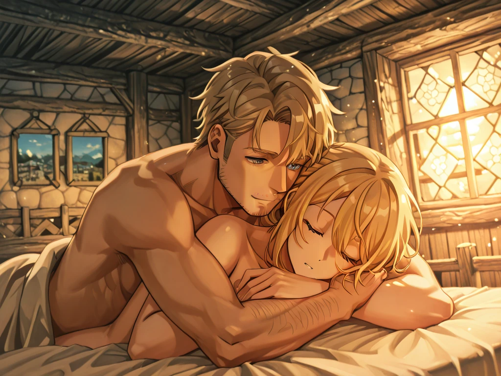 Blonde hair boy, light blue eyes, White skin, delicate features of the face, pink lips , slim build, wide hips, pink nipples, semi naked, White shirt, on a balcony sitting with a cup of coffee at noon.