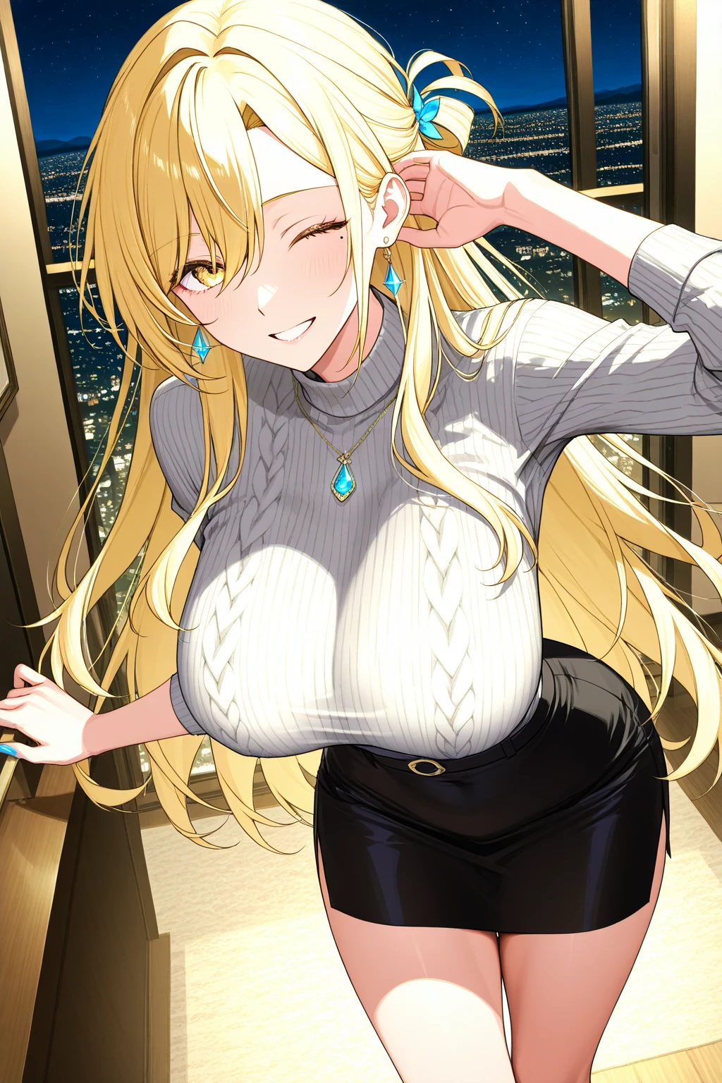 Long blonde、Big Breasts、Miniskirt
