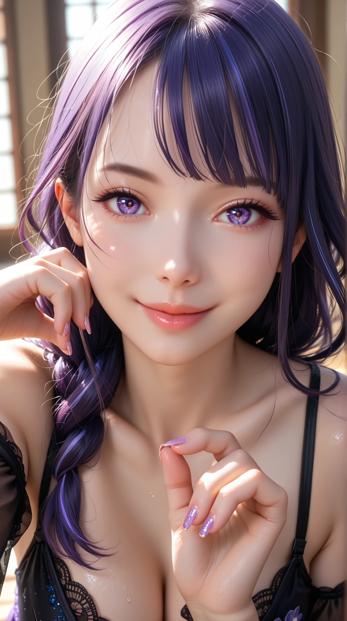 1girl 、multicolored hair,hairclip,bracelet,(masterpiece, high quality:1.2) 、Detailed Background、Large Breasts、Large Breasts Cleavage