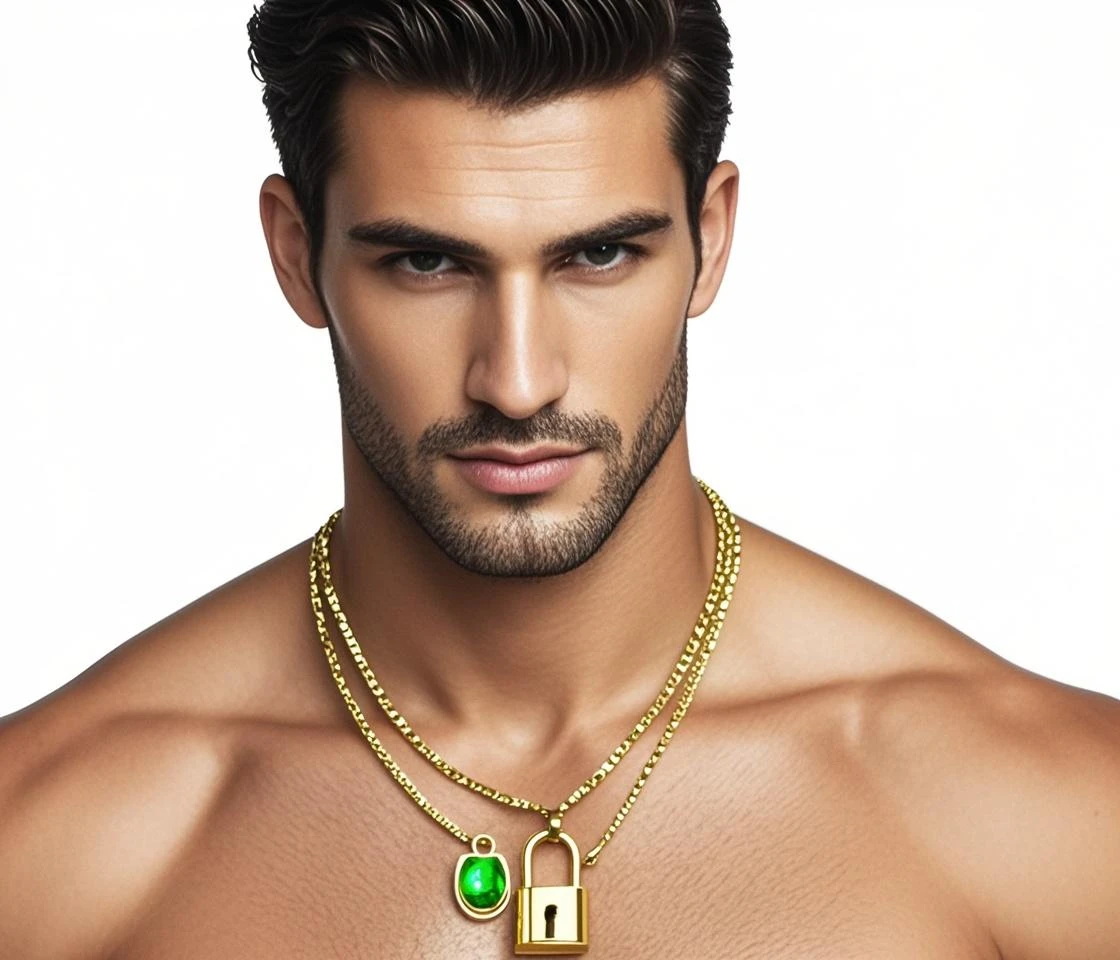 man with egyptian necklace