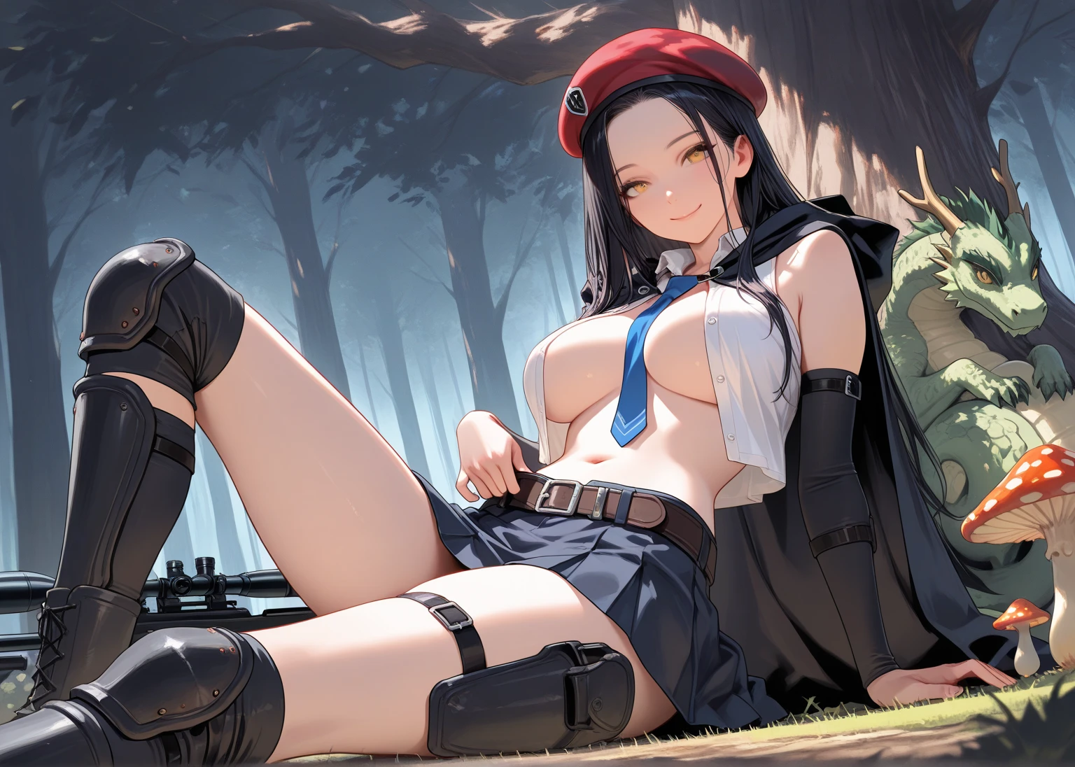 (((masterpiece))),  1 girl, belly button, medium breasts, tall, Blood in the stomach , sword, 深いbelly button，war，kill，kill a man，hold a man&#39;s head，crush a man with your foot