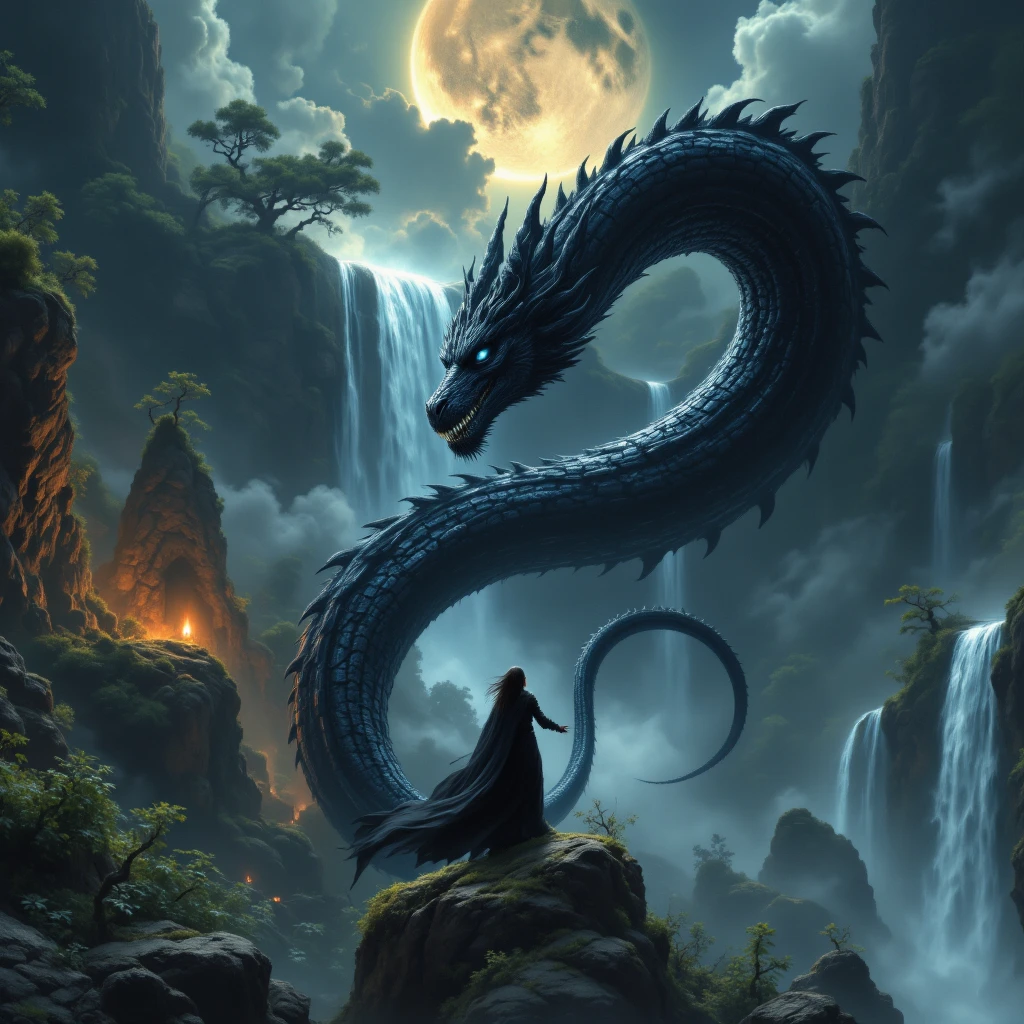 Detailed complex chaotic seascape black light mysterious silhouette of dragons, UV-reactive, <lora:xl_yamer_style-3.0:0.85>, black light art concept by Waterhouse, Carne Griffiths, Minjae Lee, Ana Paula Hoppe, Stylized florescent art, Intricate, Complex contrast, HDR
