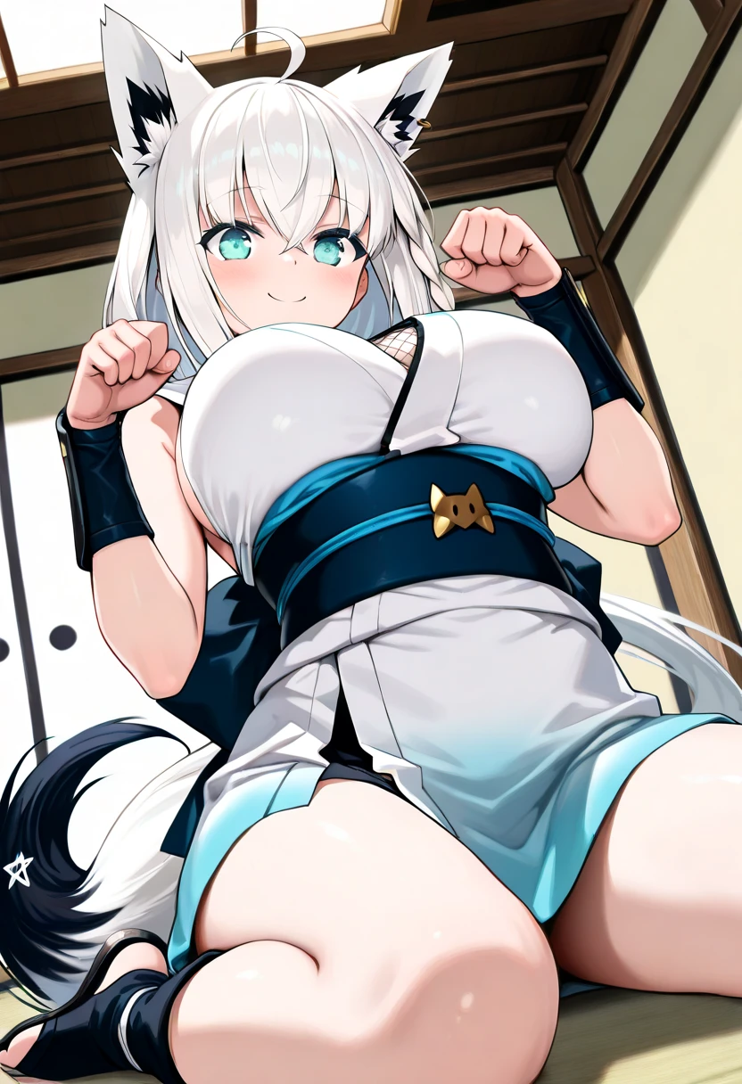 mononobe no futo, One Girl, Long sleeve, Sleeves edged with ribbon, Gray Hair, blue eyes, Proud face,
Underbust,  Medium Chest, Spread your legs,Butt,Thighs,Plump，milk,Underarm,Underbust，vapor，High Leg，Low Angle，crack