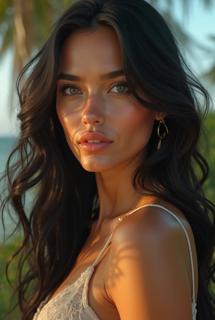 Beautiful 24 year old black haired girl with blue eyes with normal breasts sitting in a restaurant on the beach with sunglasses and a lot of style, photorealistic, high quality, 4k, 8k, masterpiece, vivid and ultra detailed colors, HDR, studio lighting, sharp focus, physical representation, professional portrait