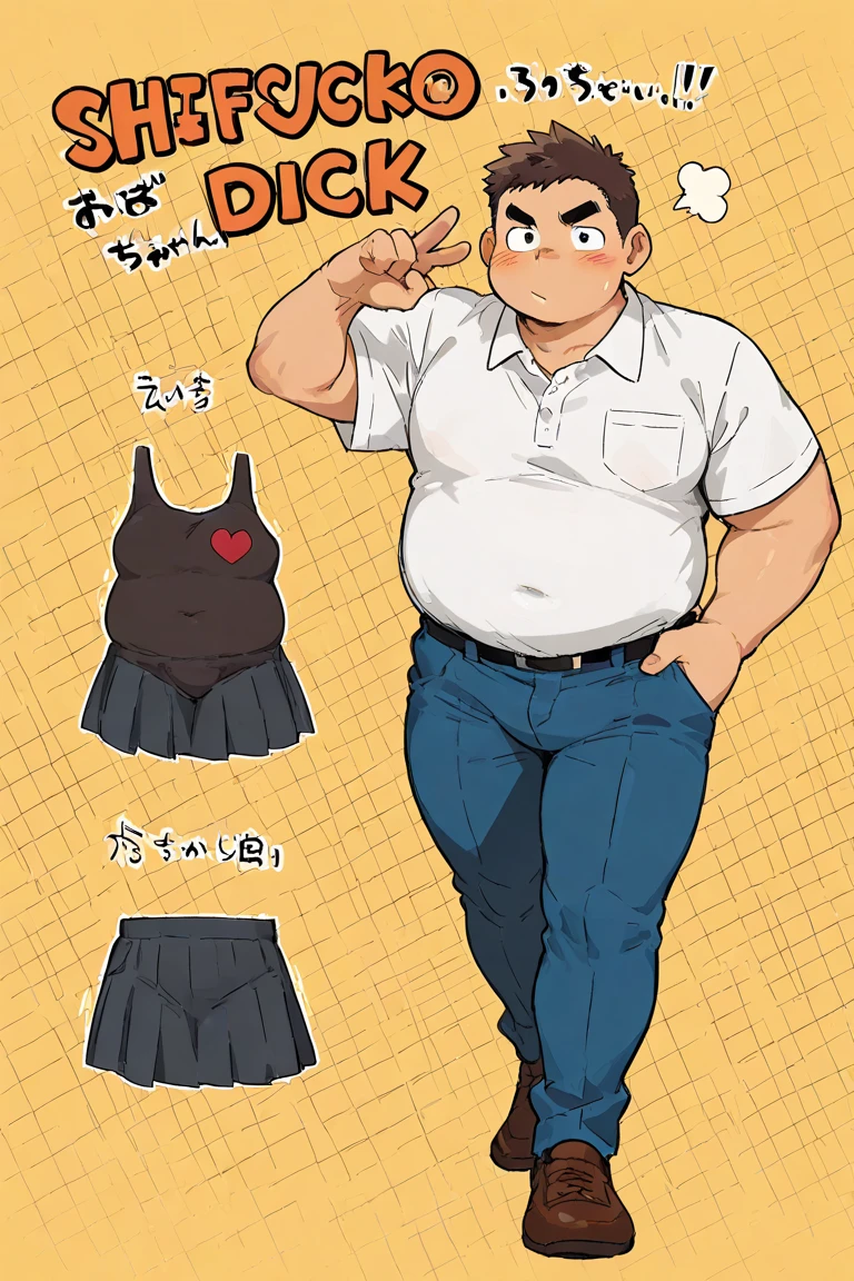 Older woman, looking at viewer, blue eyes, blonde hair, bikini, stand, fat ass, small breast, black heels, angry, detailed, detailed eyes, short hair, big ass, fat legs, Long legs, man smiling, fat man, looking at the Viewer, ugly man, ugly bastard