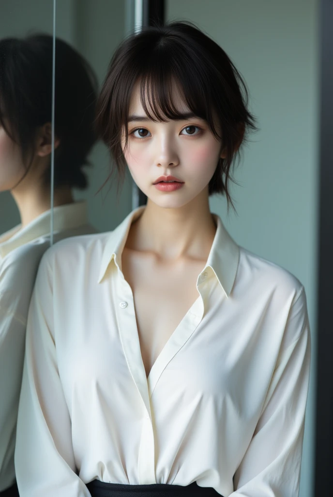 (1 nogizaka girl,masterpiece, Best image quality, high quality, ultra High resolution,High resolution,detailed, highly detailed, super detailed,3D Rendering,Unreal Engine,unity 8k wallpaper:1.3),One Girl,Japanese girl,beautiful girl,incredible beautiful girl,(Facing the children_v1:0.4), (Japanese ,Japanese junior idol,Shoot from the front,View your viewers,Shooting from below,whole body:1.2),Confused, detailed eyes, detailed skin, Beautiful Skin,so beautiful,Small face,Oval Face,Beautiful eyelashes,detailed eyelashes,detailed face,The finer details, Bright lighting,Professional Lighting,Thin eyebrows,Face of anguish,Cleavage