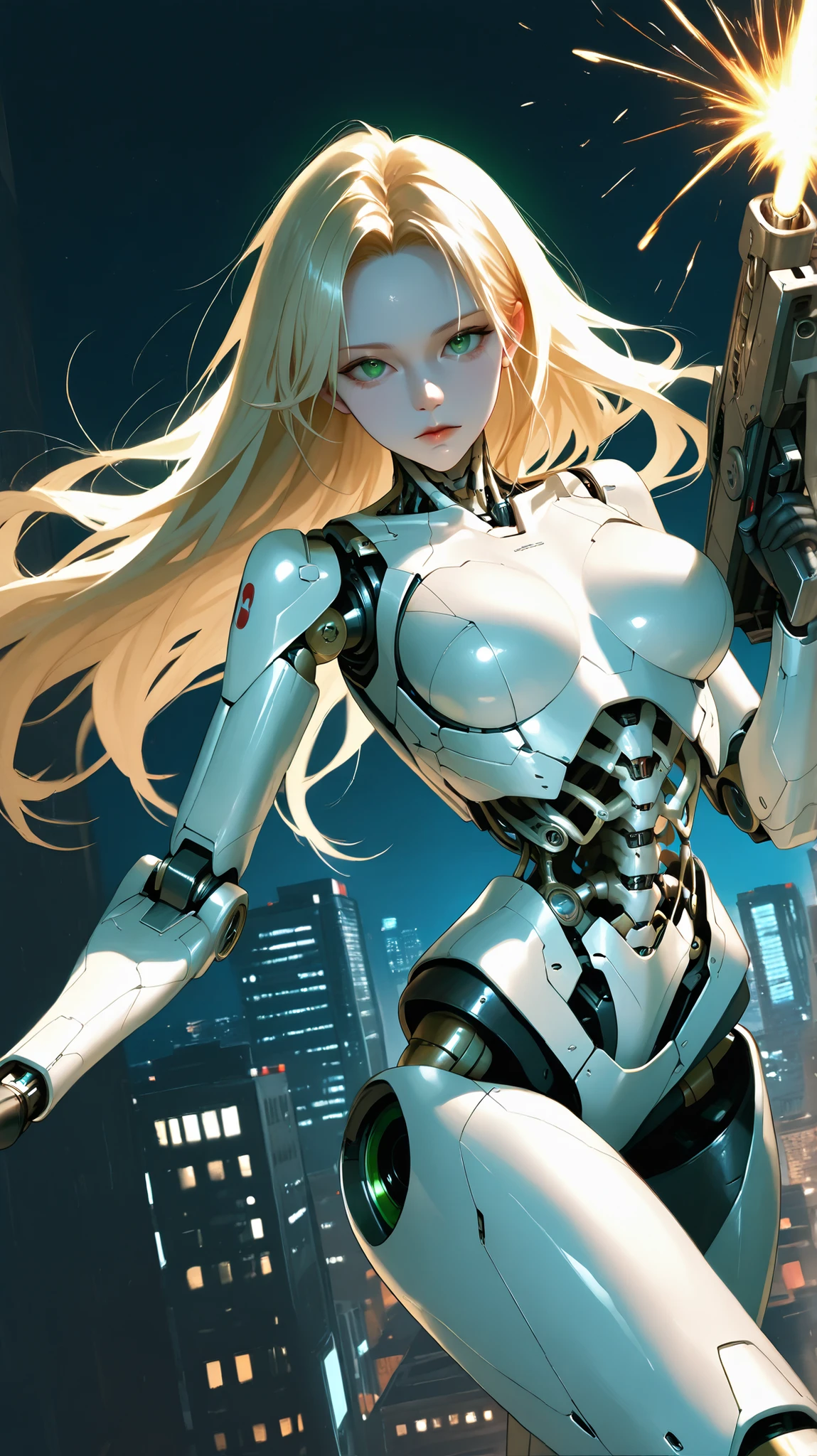 anime girl in white porcelain-like suit holding a amber light, cyborg - girl with golden hair, chris moore. artgerm, ghost in the shell art style, ghost in the shell style, beautiful female android!, hajime sorayama designed girl, in white futuristic armor, moebius + artgerm, by Yoshihiko Wada, by hajime sorayama, masterpiece, highly detailed, best quality, high quality, 1girl, (solo, solo focus), grey eyes, beautiful detailed eyes, beautiful detailed face, (perfect hands, complete fingers), perfect anatomy, perfect proportions, long aqua hair, (holding uzi), detailed shadows, detailed light, (black skintight bodysuit, (red leotard), shoulder holster), (full black pantyhose, skintight black pantyhose, skintight black leggings, perfect fit), matching boots, full body, serious, full body costume design