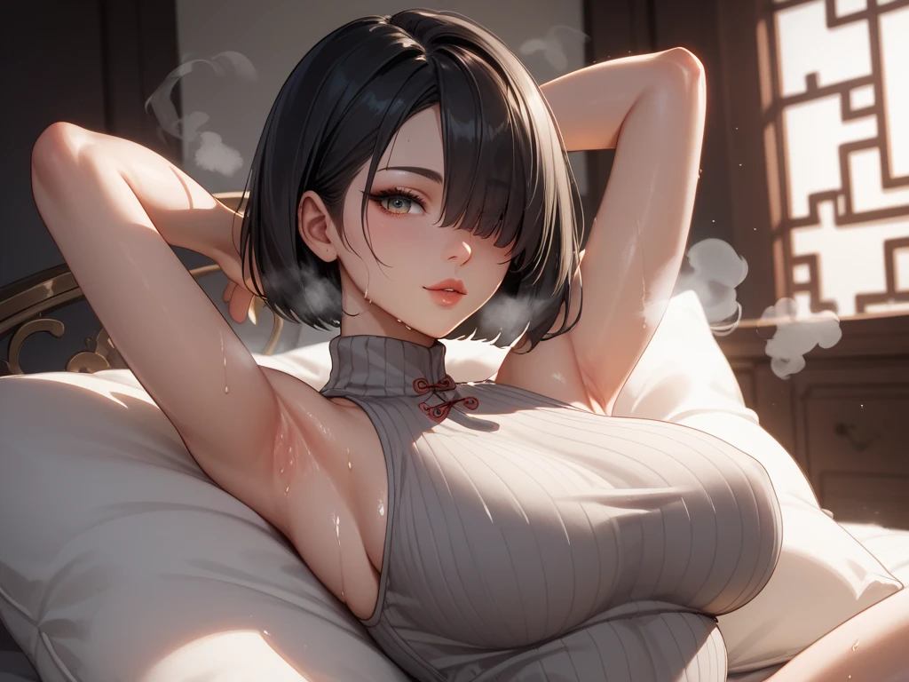 masterpiece, Best Quality, absurderes, Perfect Anatomy, Unity 8k Wallpapers,best anime,nsfw,bdsm,cowboy shot,20歳の美女、((nsfw,bdsm、collar、chain,shackles)),boa hancock,black hair,long hair,center parted bangs,(((female orgasm:1.2,tears:1.5,tongue out:1.5,open mouth,赤面,embarrassed:1.5))),slender body:1.3,skinny:1.3,large breasts,sitting,arms behind back,naked,bara naked,sweat,簡素なベッド、薄暗い牢獄、