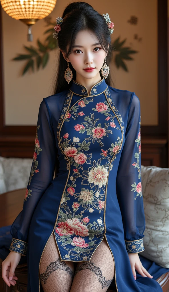 a beautiful girl in vintage colors aodai , masterpiece, best quality, realistic:1.3, street, cyberpunk, sunlight, backlighting, ((((hdr)))), intricate scene, artstation, intricate details, vignette
