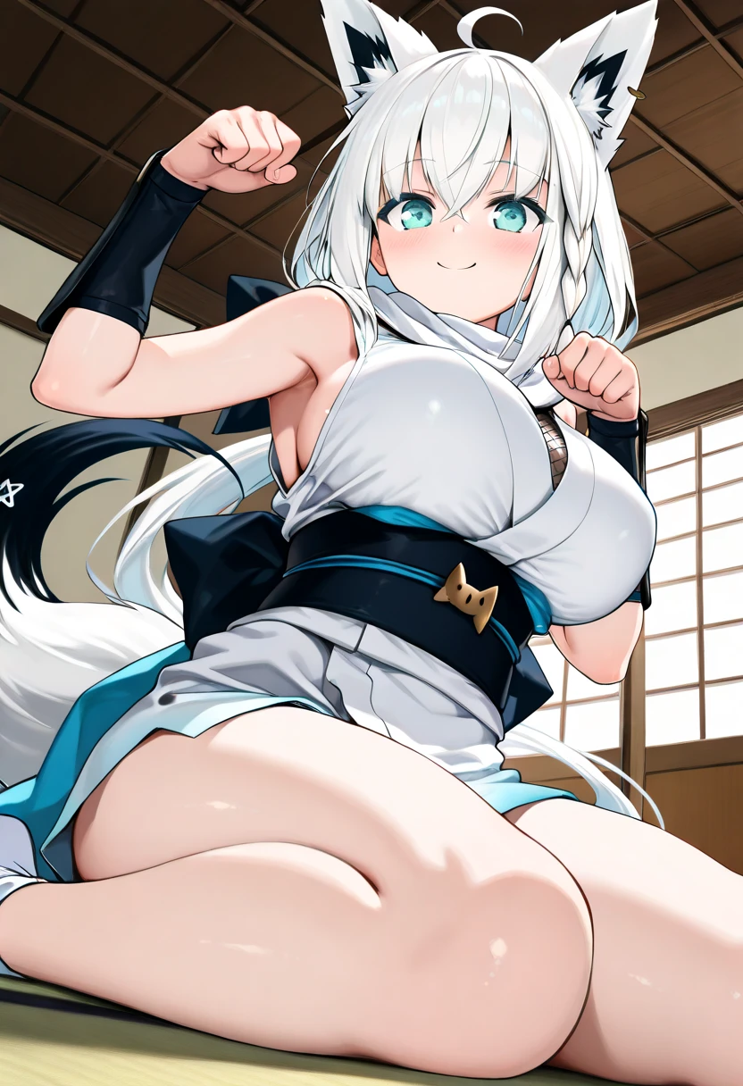 mononobe no futo, One Woman, Long sleeve, Sleeves edged with ribbon, Gray Hair, blue eyes, Proud face,
Underbust,  Large Breasts,Butt,Thighs,Plump，milk,Underarm，vapor，Jump,Low Angle，Please spread it with your hands,No underwear，Big nipples，It&#39;s piercing my heart
