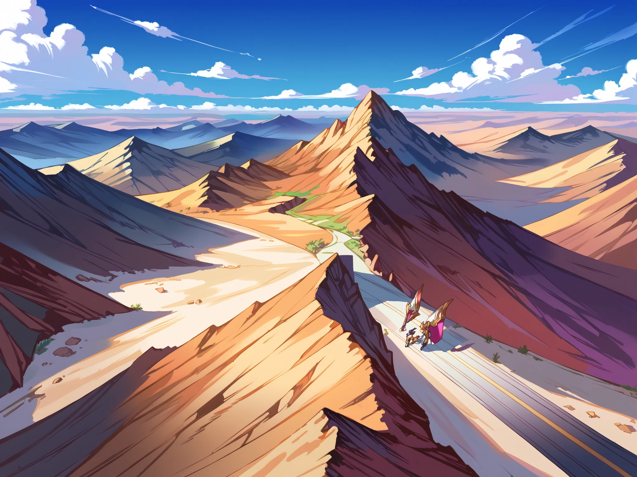 score_9, score_8_above, score_7_above, Tops, anime origin, Minaba Hideo style (granblue fantasy), defined lines, vibrant colors, high quality BREAK art, desert landscape. Just a simple landscape.