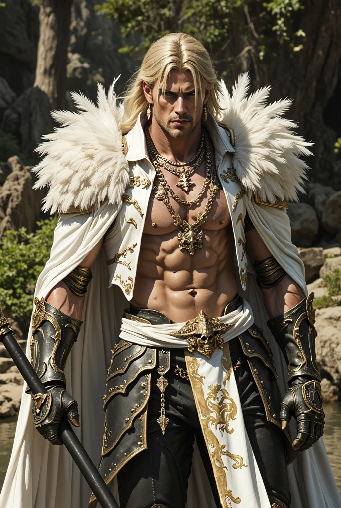 8K,額から真っ直ぐにbornえる1本の白い角,Demon man with a big long sword, devil's villain, demon samurai,super handsome(like the real thing),Albino skin,realistic skin golden eyes, rich colors, Backlight, cinematic lighting, film grain, born, 50mm lens, Nikon D850,full moon and bamboo forest,super handsomeな成人した男性,pure white skin,brown and black armor,