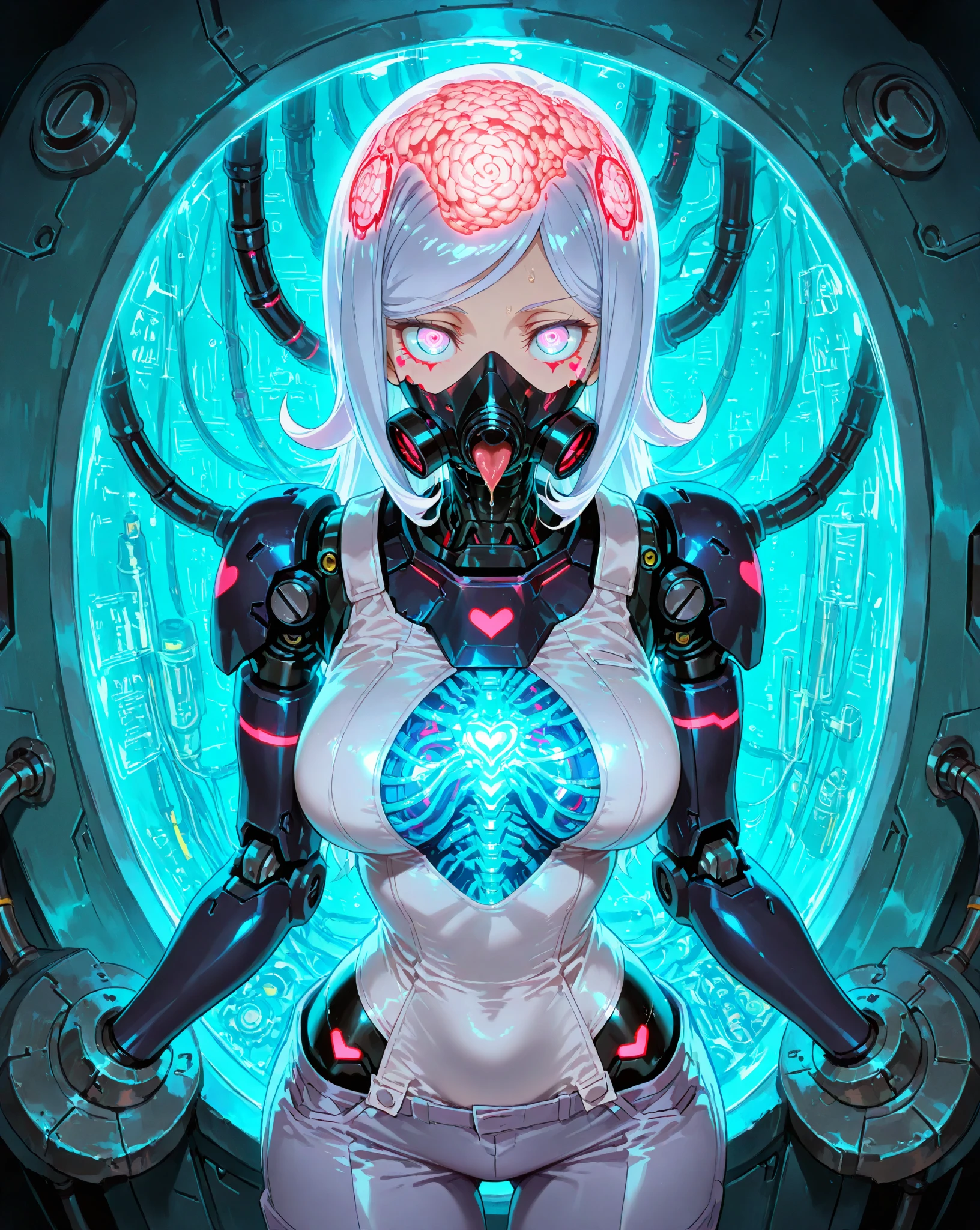 Mechanical Creature, ((Masterpiece, top quality, high resolution, highly detailed CG unified 8K wallpaper)), (huge stunning goddess shot, very hot and sexy, jaw-dropping beauty, perfect proportions, beautiful body, slim body beauty:1.3), A mechanical creature appears in a city and hunts humans, (a multi-legged creature covered in white armor all over its body, helmet-like head shape, multiple sensor-like eyes glowing red, spider-like lower body, black and white body with a plastic sheen:1.3), brutal and emotionless,