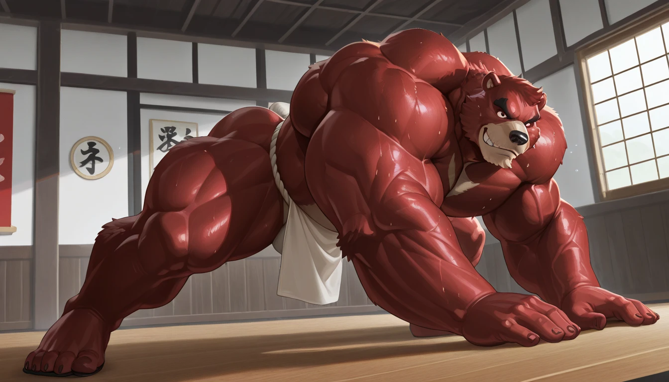 anthro incineroar, big feet, plantigrade feet, swollen soles, growing feet, sweaty soles, sweating, sweat, grey soles, ((sweat dripping from soleig pecs, muscles, nipple piercing,