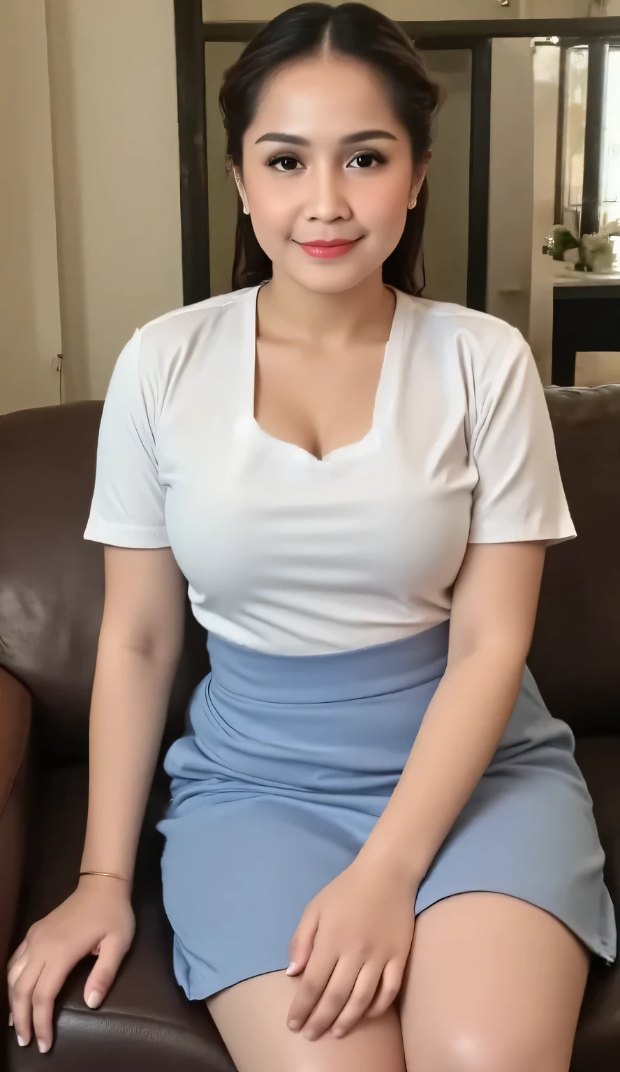 1 malay girl , modern plain cream hijab, smile, medium portrait shot , watery eyes , wear white big oversized tshirt and black high waist pants, white modern hotel bedroom background, bright front light, breast grab pose, ((big tits:1.6)) , ((excessive cum:1.5)), Prenegant, (((sexy pose milf))) , mature women old 31