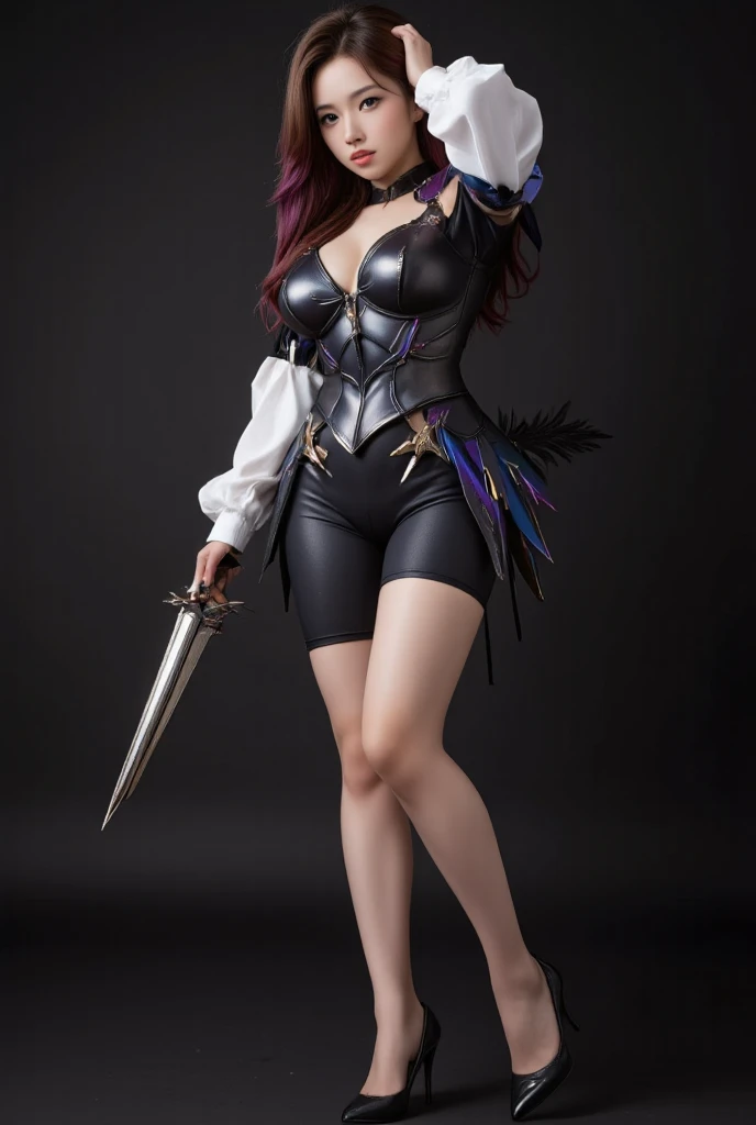 独奏，1 Orcs， super tall，The temperament of a queen，tmasterpiece，best qualityer，Hyper-detailing，Full body illustration，Fine and detailed eyes and detailed face） garments：There are animal ears，Mature female orcs，cruel grin，There are clothes on the upper body，Wrap the whole body，The lower body is wearing animal skin shorts，Wear knee-length boots，Extra thick boots，The cuffs of the boots reveal stockings，Cotton boots，The cuffs of the boots are a layer of fluff， allure：Tall，Plump body，Wide buttock，Large，Strong，There are muscles，Very high，Go ahead，（big assa：1.3），（thick thight：1.3），One head taller than a tree