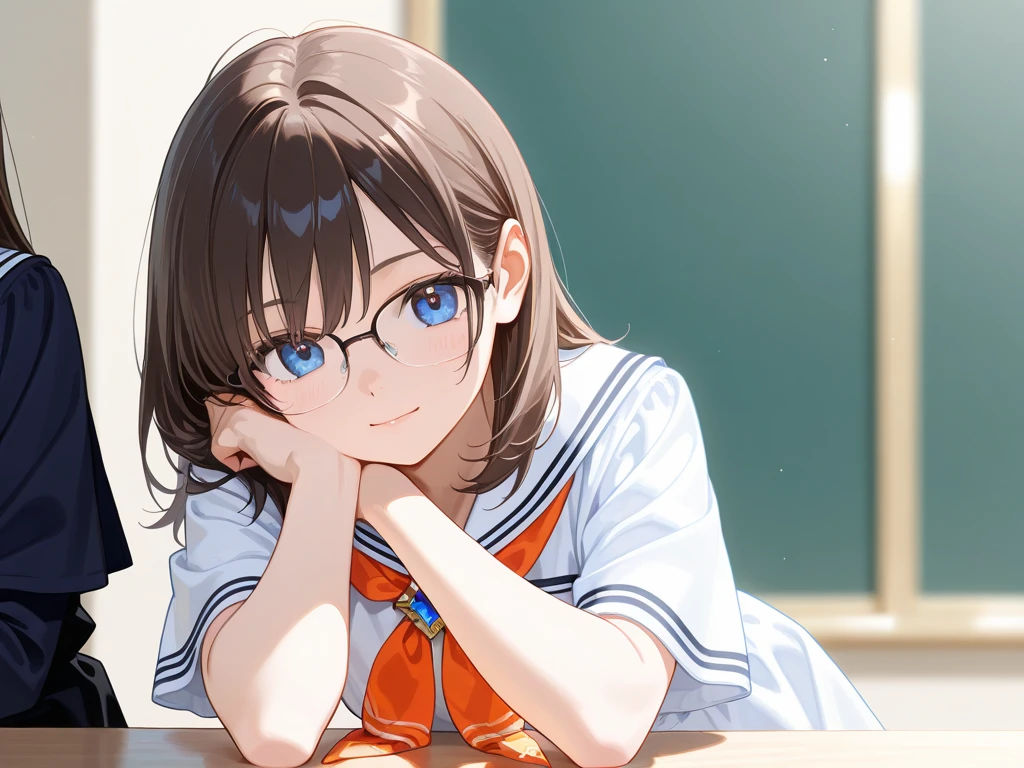 Beautiful thighs、独奏、Big Breasts、1人のhigh school girl、(Sailor suit summer jacket、Short sleeve shirt、Yellow ribbon、Navy blue micro mini skirt、Navy blue pleated skirt)、Slim Body、(Black Hair、Low Pony、Braid、Glasses)、Sit crouched、With legs wide open、With legs wide open、Squatポーズ、Squat、(White lace string panties、White mesh G-string panties、Crisp mansuji、Emphasis on cameltoe)、Beautiful thighs、(Embarrassing、Blushing、With red cheeks)、Watching the viewer、Excited、、High resolution、Sharp focus、(Super detailed、Very detailed)、(Photorealisticアート:1.37)、(Very detailedなUnity 8k cg壁紙)、(((Bright colors、Vivid Themes)))、(complicated)、(masterpiece)、(Highest quality)、Artistic photography、(Photo by SLDR)、(complicatedな背景)、perfectly rendered face、Perfect face details、Realistic Face、Photorealistic、((complicatedな詳細))、(((realism)))、Bright classroom、high school girl、Girls' High School、School