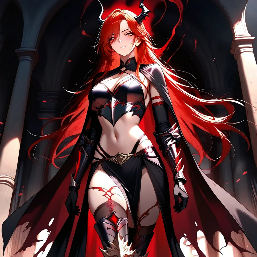 a woman with long red hair, Epic fantasy art style.. High Definition, evil sorceress, beautiful enchantress, dark sorceress, naked