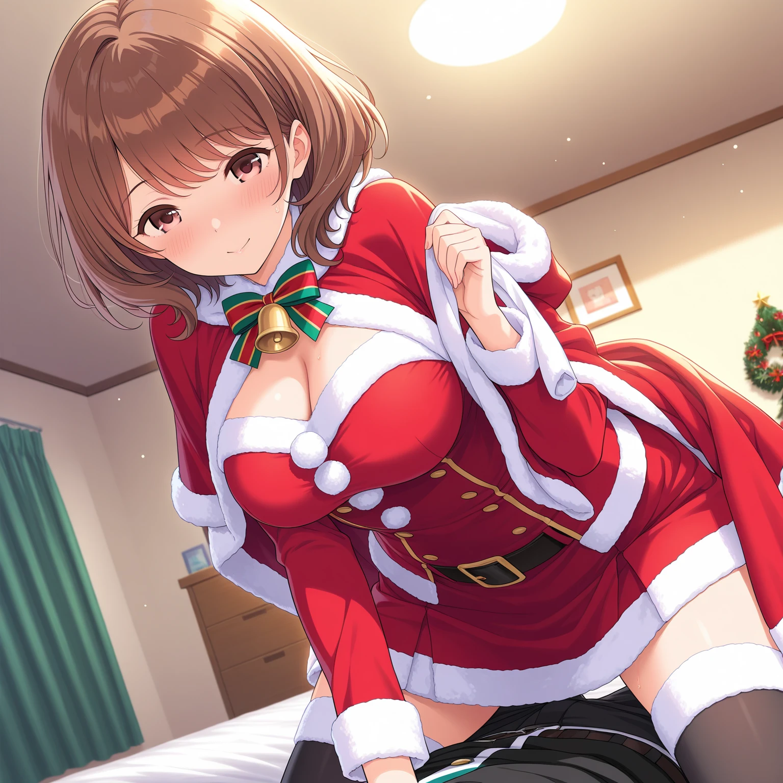 (((Horse Girl))), (((Fine Motion))), Thighs, sitting on a luxurious red sofa, (((Panties are slightly visible))), smile, White with green embroidery, Dress like a young lady, (((Adult sexy panties))), High resolution, Knees up, 