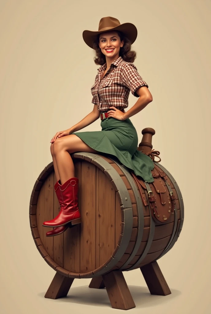 arafed woman sitting on a barrel of beer in a field, gil elvgren style, pinup art, pin-up poster girl, pinup girl, vintage pin up, inspired by Gil Elvgren, girl pinup, pin up, pinup, pin-up, pin - up, pin up girl, by Franz Sedlacek, pin - up girl