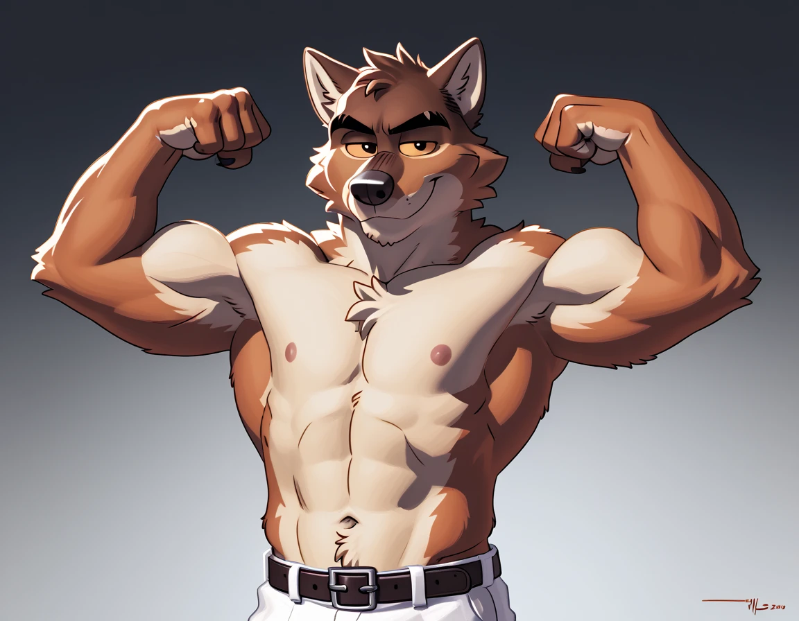anthro Arcanine, posing for the camera, 4k, high resolution, best quality, posted on e621, (solo:1.2), anthro body, male, (mane:1.1), adult, masculine, (very muscular, pecs, heavyweight:1.2), correct anatomy, (white background, watercolor background:1.2), (by wfa:1.2), (by chunie, by Taran Fiddler:0.8), (detailed eyes:1.2), sexy, (cel shaded:1.2), cartoony shading, (watercolors:1.1), (speedos, bulge:1.1), (looking at viewer:1.2), bright eyes, (black stomach, black chest:1.2), front view, flexing muscles, confident, strong