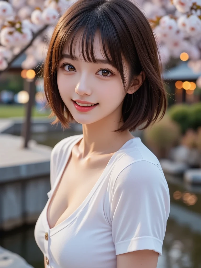 (highest quality、masterpiece、8k、Best image quality、Award-winning works)、1 female、A walk in the park、(pregnancy:1.1)、(alone:1.1)、(1 photo:1.1)、Elegant white maternity wear、See-through maternity wear、Lace ornament、Perfect Makeup、thin、The biggest smile is looking at me、Perfect Anatomy、Blurred cherry blossoms in full bloom,、big grass park、Refreshing atmosphere、very bright and vivid、Beautiful eyes in ultra-high resolution、Ultra high resolution perfect beautiful teeth、Ultra-high definition beauty face、Ultra HD beautiful hair、Perfect teeth alignment