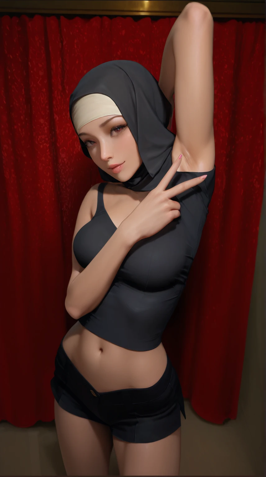 Aerial view, looking up, beautiful girl, latex nun's clothes, cleavage, short black hair, big breasts, lipstick, deus ex aesthetics, in a room teeming with neon signs, tied with ropes on the bed, blindfolded. deep color, intricate, 8k resolution concept art, natural lighting, beautiful composition, sharp focus, studio photo, intricate details, highly detailed, depth of field, sharp focus, high detail, realistic skin texture, realistic, photorealistic, digital art, matte painting, masterpiece, best quality, (masterpiece), (best quality: 1.4), (ultra highres: 1.2), (hyper-realistic: 1.4), (photorealistic: 1.2)