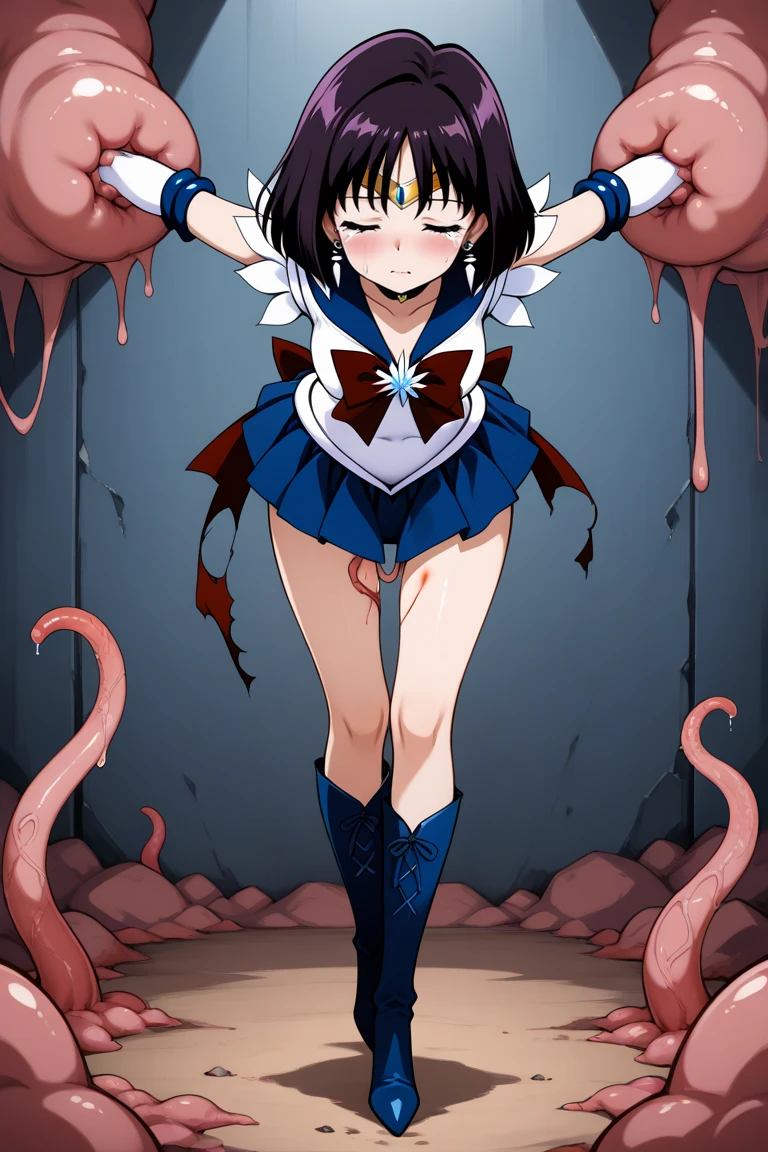 {{{{amazing quality, great quality, high quality, very aesthetic, aesthetic, best quality}}}}, 
realistic, photo, shadow, Three-dimensional, absurdres, Digital art, 
{{{{Magical girl}}}}, beautiful girl, one girl, 
black hair, long straight hair, hair, trimmed hair, shiny hair, blunt bangs, short sideburns, 
brown eyes, tareme, 
{{flat chest}}, {{detailed body}}, slim thighs, thin thighs, 
{{white leotard}, {leotard peek}}, {{pink sailor collar}}, {{pink elbow_gloves}}, {{red boots}}, 
ribbon trim, red bow tie, heart brooch, thigh strap, 
both shoulders expose, covered navel, 
{{magic circle}}, 
disheveled hair, troubled face,orgasm, sexual pleasure, shy, trembling, torn clothes, wet clothes, melted clothes, transparent clothes, cloudy liquid, soak in cloudy liquid, attacking multiple monster, My chest is caressed by multiple monster, My crotch is caressed by multiple monster,My body is licked by multiple monster, My armpits are licked by multiple monster, My nipples are licked by multiple monster, My crotch is licked by multiple monster, monster's hand floating in the air, Massaged by multiple monster's hand, Mangled by multiple monster's hand, 