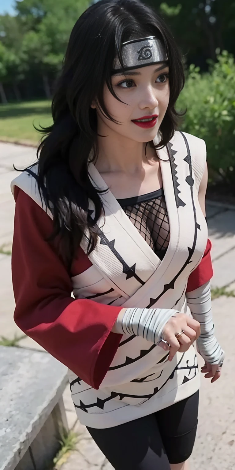 realistic, 4K, Beautiful with dazzling makeup ((japanese ninja cosplayer)), ((21 year old full body woman)), detailed ((very short skirt style))Wearing a ninja cosplay costume, Small costume for rain on female body,((very large breasts)), (No Braza), My heart is falling due to gravity.,surrounded by a lively crowd. Cosplayers are the center of attention, Her eyes have intricate details, Lips, And the face. The costume is made of high-quality materials., Looks exactly like the character. The background has excellent image quality in a bamboo forest., Featuring highly detailed features and brightly colored, realistic textures.. ((laugh, happy expression)), art style, Gives images a dynamic and vivid appearance. The color tone is vivid and vivid., Shows the character's vivid personality. The lighting is bright and well balanced.., Looking straight at the camera, Taking pictures, Dynamic ninja pose, Highlighting the cool appearance of cosplayers. very erotic pose,