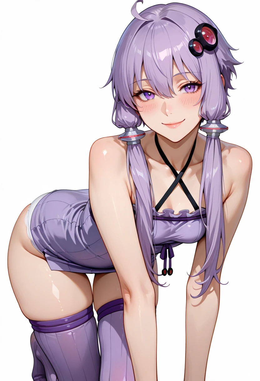long hair, mole under mouth, purple hair, twintails, hair between eyes, aqua eyes, sharp teeth, ahoge, blush, smile, cowboy shot, outfit-newjersey, 1girl, breasts, solo, large breasts, looking at viewer, bare shoulders, bunny ears, open mouth