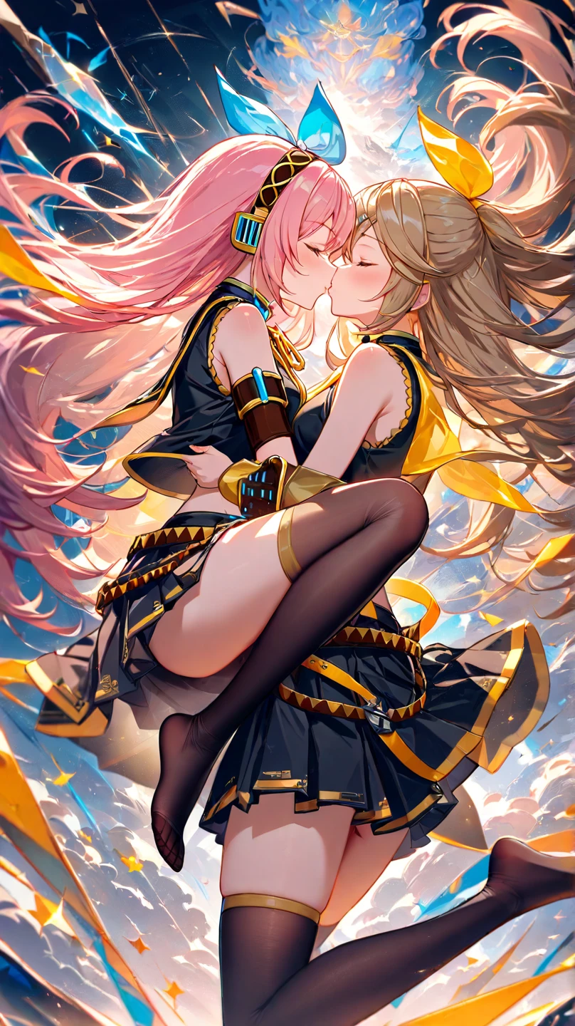 best quality，8K，masterpiece，beautiful girlゲーム，smile，two girls，One side turns its butt forward，beautiful girl，beautiful girl，costume，light-novel，Isekai Fantasy，Magical girl，big breasts，Future fashion，uniform，blazer，wimwear，bikini，horny girl，Ribbon on uniform，Outstanding style，multicolored clothes，Beautiful girl with psychic powers，long hair，Multicolored hair colors，highest quality，perfect face，hyper real stick，perfect girl，
