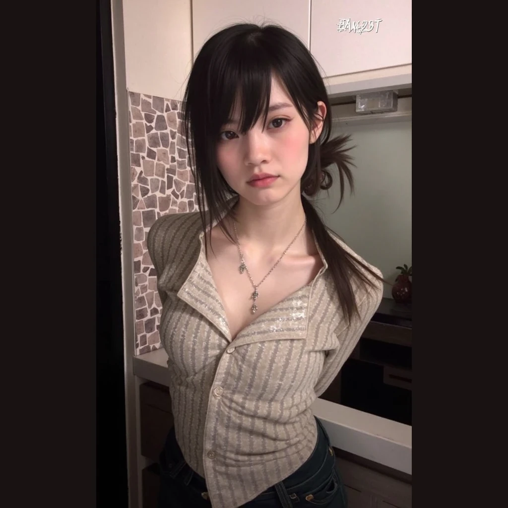 NSFW,4K,((Highest quality)),((masterpiece)),BREAK,((one girl)),(detailed),(in kitchen ),((One girl)),((perfect anatomy)),nsfw,((nude)),(naked),((12 years old)),((flat chest:1.5)),(stare at viewer with stern eyes:1.5),((one girl)),(bitting own lip:1.1),(angry:0.9),nose blush,(shamefull:1.2),(bob cut hair),(beautiful hair),surprised, ((beautiful realistic face)),((skinny:1.3)),Beautiful Korean Women, Beautiful young Korean woman, Young and adorable Korean face, Gorgeous Young Korean Woman, Korean Girls, Girl cute beautiful face, Portraits of Korean female idols, Young and pretty Asian face, Cute natural anime face,Asian pretty face,((finely detailed face)),((glistening eyes)),((glistening eyes )),((large eyes)),(( pretty eyes)),(detailed),Perfect Face,((One girl)), ((clear eyes)),((show nipples)),((beautiful skin)),((A bow tie)), don't wear anything ,(upper body),(Equal left and right eyes), (nsfw:1.5),(show nipples),(don't wear anything),(nipples facing upwards), correct arm