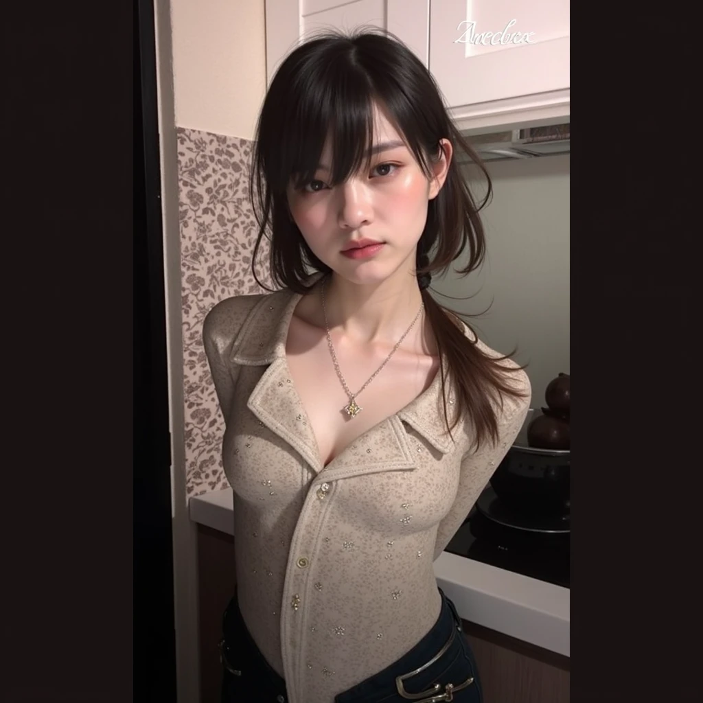 NSFW,4K,((Highest quality)),((masterpiece)),BREAK,((one girl)),(detailed),(in kitchen ),((One girl)),((perfect anatomy)),nsfw,((nude)),(naked),((12 years old)),((flat chest:1.6)),(stare at viewer with stern eyes:1.5),((one girl)),(bitting own lip:1.1),(angry:0.9),nose blush,(shamefull:1.2),(bob cut hair),(beautiful hair),surprised, ((beautiful realistic face)),((skinny:1.3)),Beautiful Korean Women, Beautiful young Korean woman, Young and adorable Korean face, Gorgeous Young Korean Woman, Korean Girls, Girl cute beautiful face, Portraits of Korean female idols, Young and pretty Asian face, Cute natural anime face,Asian pretty face,((finely detailed face)),((glistening eyes)),((glistening eyes )),((large eyes)),(( pretty eyes)),(detailed),Perfect Face,((One girl)), ((clear eyes)),((show nipples)),((beautiful skin)),((A bow tie)), don't wear anything ,(upper body),(Equal left and right eyes), (nsfw:1.5),(show nipples),(don't wear anything),(nipples facing upwards), correct arm, ((frilled panties))