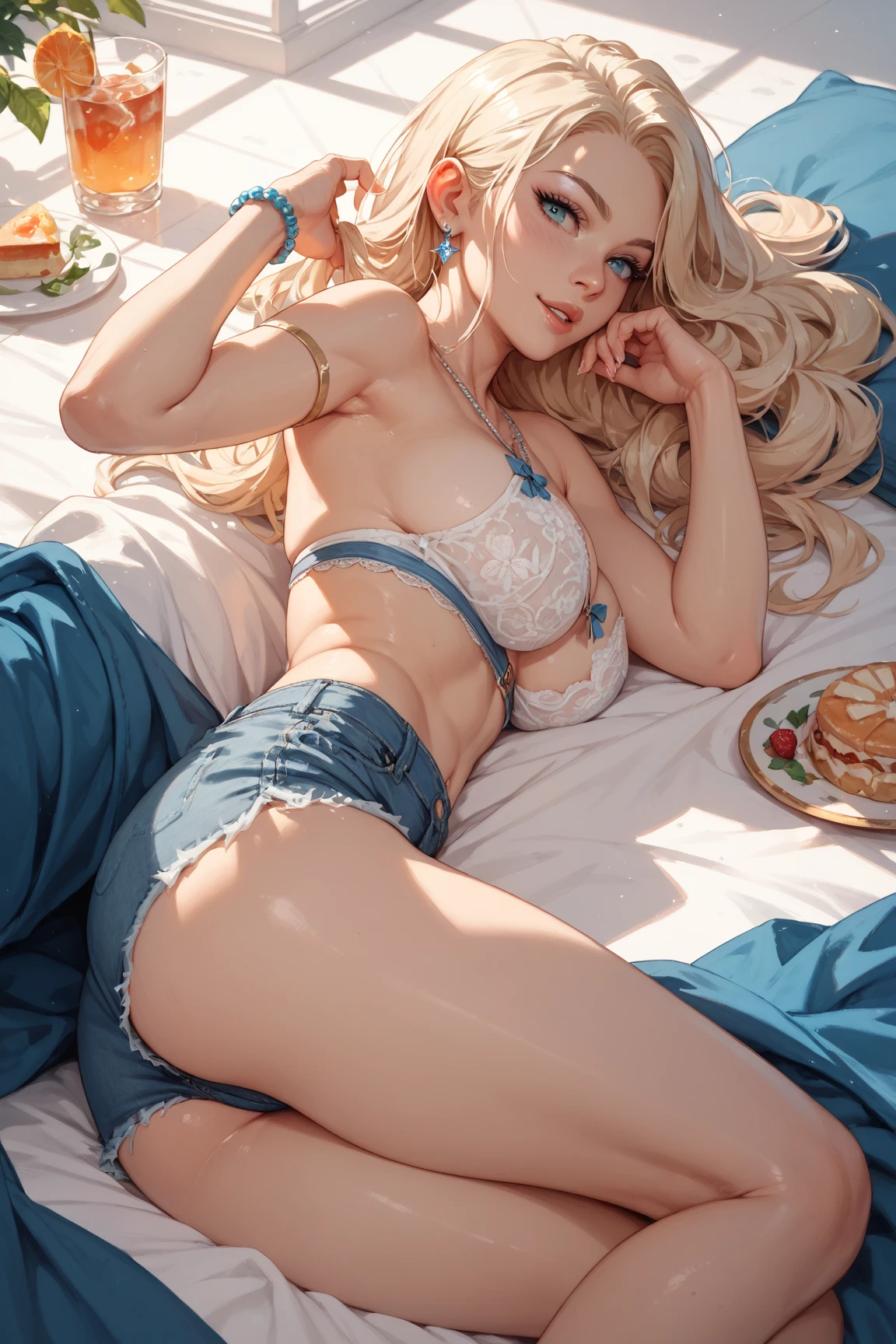 (nsfw),masterpiece,ultra detailed,sharp focus,high resolution,(tareme),(sleeping peacefully,happy:1.5),adult body,puffy nipples,seductive anime female,(laced camisole,sexy undies),blonde hair,,(sleeping on bed,spreading legs),stadio apartment,(messy home),used clothes on floor,(tanned skin:1.3),tv on tv table,(armpit hair,pubic hair),(saliva,drooling,wet skin,),,(excessive cum in pussy,creampie,creampie,bukkake:1.1),
