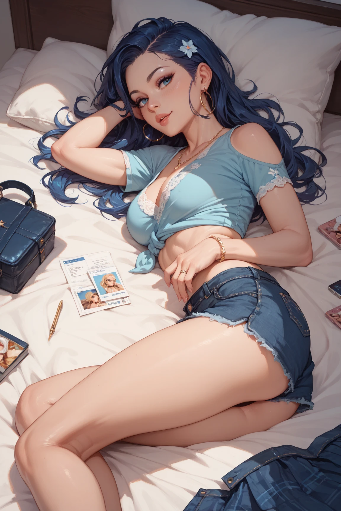 of the highest quality, masutepiece, High resolution, 8K, (close-up: 1.3), 30 year old woman lying down and sleeping, A slight smil,Long wavy hair, watercolor paiting \(Medium\), watercolor paiting
