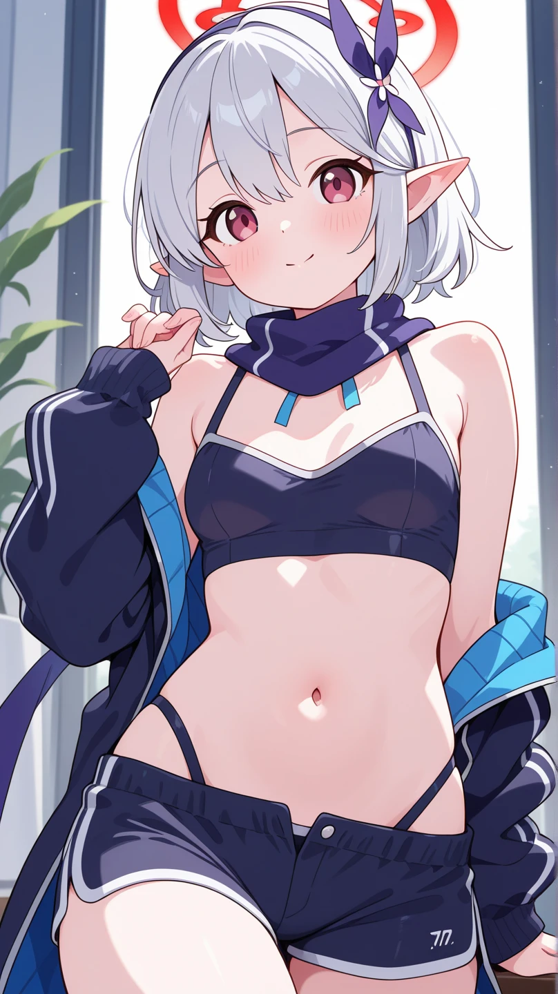 (muste piece), (best quality), very detailed eyes, expressive eyes, perfect face, very detailed face, highly detailed face, beautiful girl, 8K, beautiful girl, white background, delicate and beautiful face and eyes, dark intense shadow, 
1 girl, vtuber style, cool girl, hololive,  amane kanata, streaked hair, short hair, competition swimsuit, wet body, small chest, cropped shoulders, clavicle, one eye close winking, smile, body visible through clothes, chest visible through clothes, ass visible through thighs, (full body), sitting, open legs wide, 