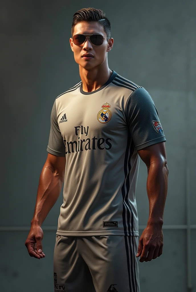 Create an image of Cristiano Ronaldo (cr7) just by itching, the itching is entering his groin and is marking his penis