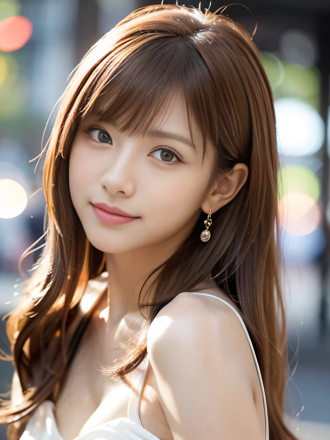 ((Pink one piece dress))、(looking back),((Highest quality)), Realistic, Very detailed, In detail, ((High resolution)), 8k,Japanese women,Beautiful woman,gravure,sexy,Beautiful Skin,Beautiful Eyes,Detailed face,(Glamour),((Mid-length hair)),Brunette colored hair,20th Generation,Glamour system,Bust Size 85cm,Neat constriction,(Beautiful Eyes),(Adult),(Tears flowing)、(Quaint streetscape)、((Light of the sun))