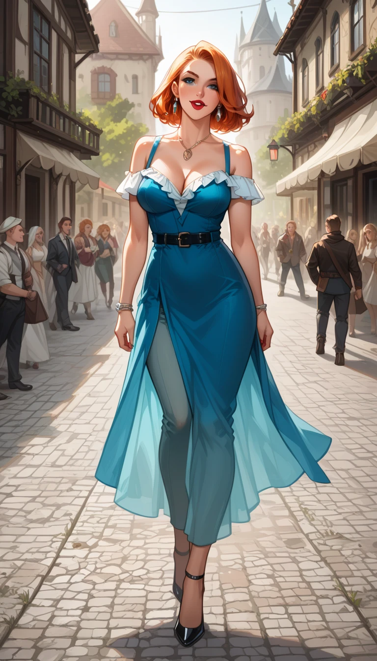 nsfw, (ultra-detailed, photorealistic, best quality, 4k, 8k, highres, masterpiece:1.3), Princess Daena Targaryen, age 30, a sophisticated and self-assured individual, Known for her timeless beauty and regal style, She has the classic Targaryen features of silver-gold hair and violet eyes, She has a refined sense of fashion, always appearing elegant and majestic, Her outfit includes a Top: A simple, sleeveless tunic made of coarse linen or wool, often slightly tattered or worn, revealing more skin than typical attire of the time, Bottom: A plain, ankle-length skirt made from rough fabric, with a modest slit to allow for easier movement, Shoes: Basic leather sandals or worn-out boots, practical and functional rather than decorative, Accessories: Modest wooden or bone jewelry, such as simple bracelets or necklaces, adding a touch of personal flair despite their simplicity, Additional: A rough, woolen shawl or cloak that she can wrap around herself for warmth, often adding a layer of mystery and modesty to her appearance, (((intricate detail, super finely detailed hands, ultra finely detailed fingers, ten fingers, walking confidently, full body showcase, show full body))), in a fantasy background featuring a grand medieval castle with towering spires, surrounded by lush, enchanted forests, and a distant, mystical dragon flying in the sky.