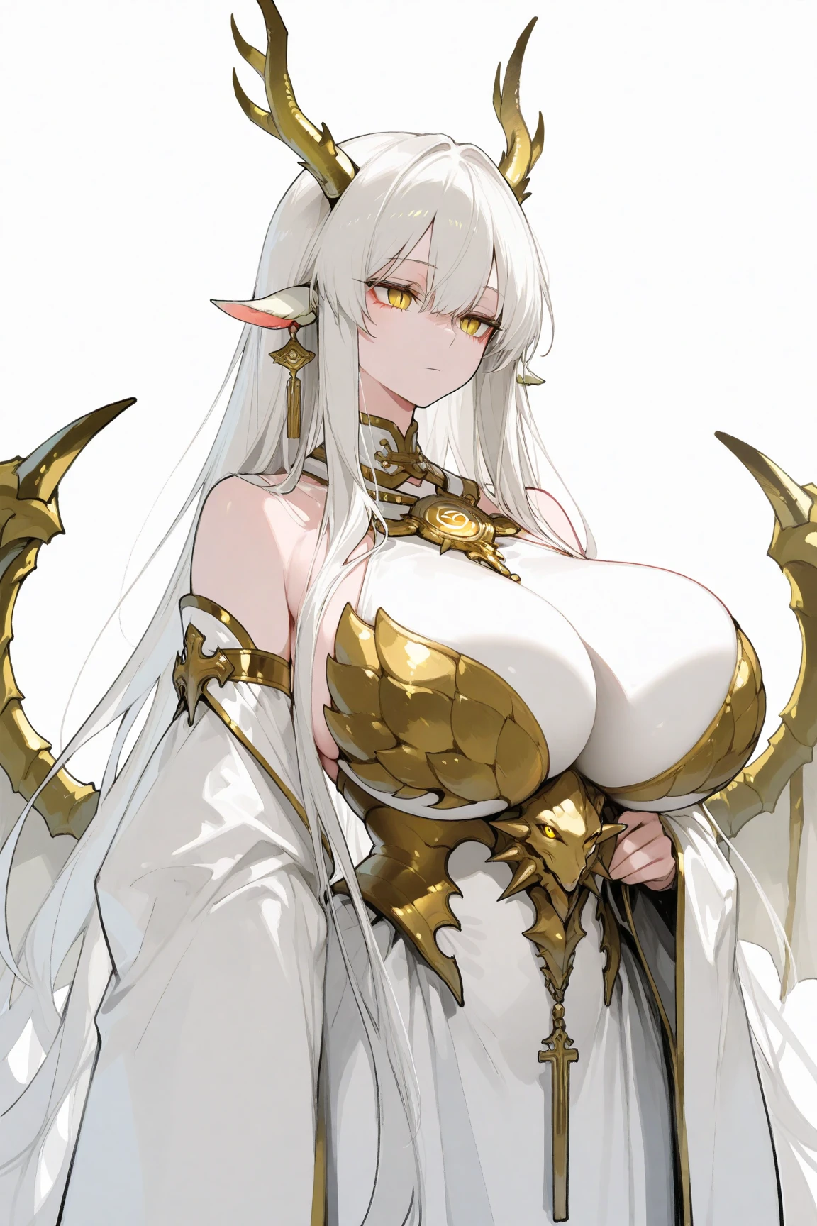 8K、Cute Demon King、aldult、Queen of the Demon World、Sitting on the throne、Pure white hair、horn、Demonic demon king costume、Big Breasts、Showing a lot of skin、Narrow eyes、Eye line、smile、tall、Protruding chest、Noise reduction